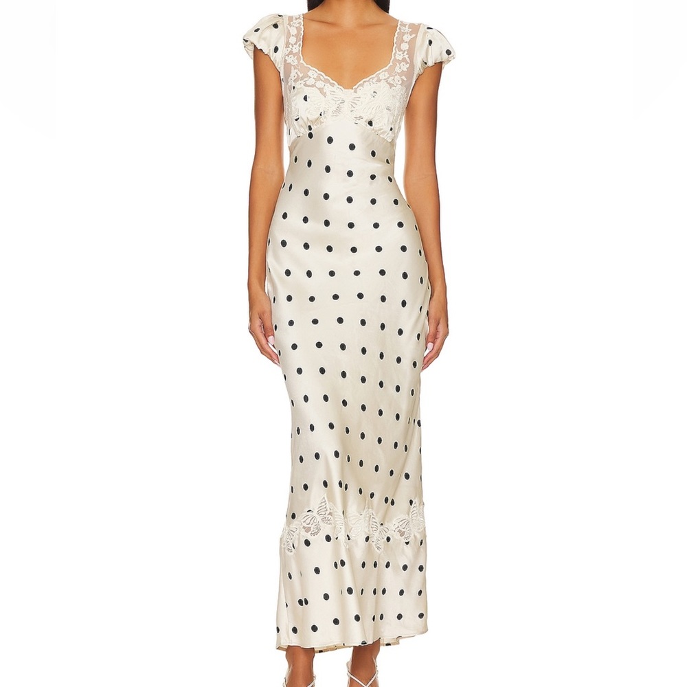 Free People Cream and Black Polka Dot Maxi Dress